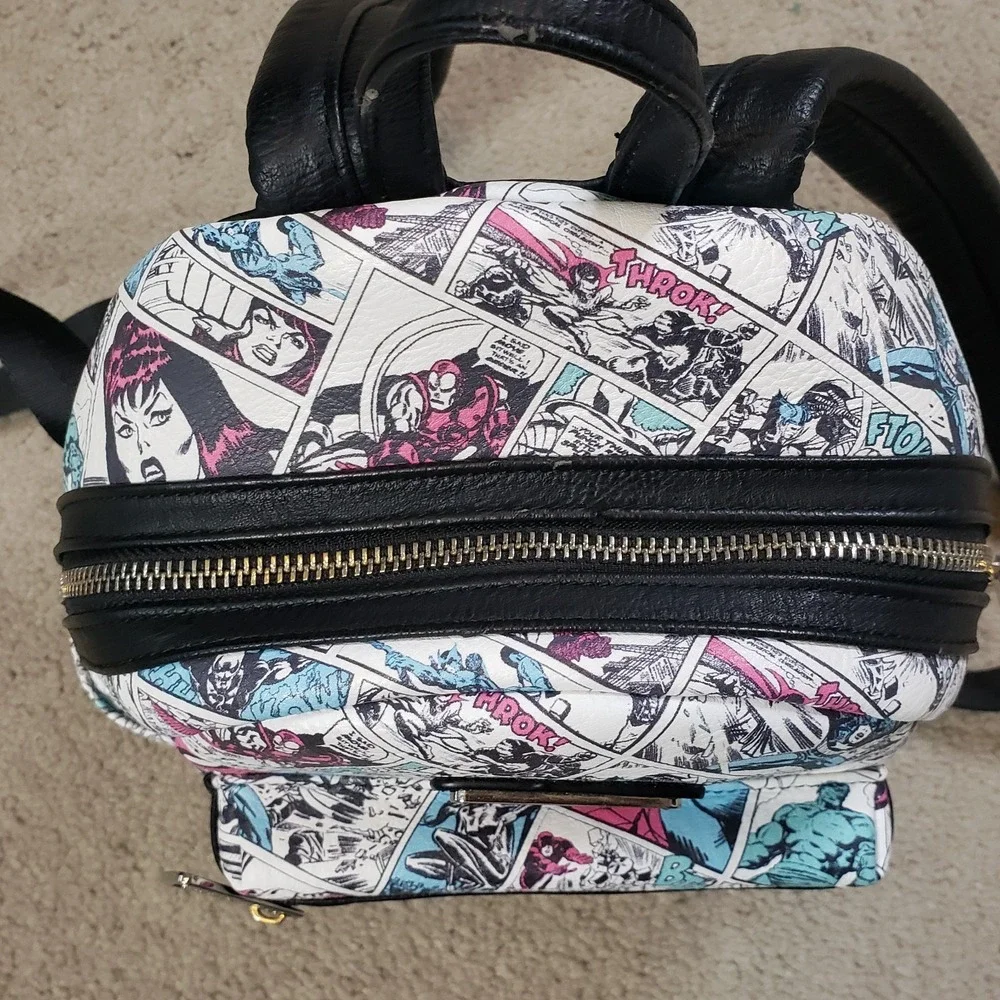 Loungefly Marvel Mini Backpack White Comics AOP Hulk Iron‎ Man Spiderman Cartoon